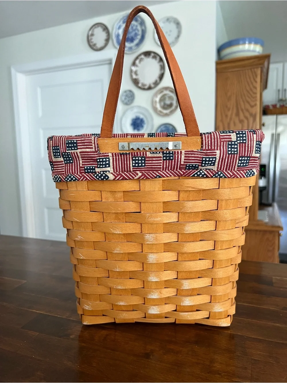 Longaberger Tall Key Basket, Old Glory Fabric Liner, 2001